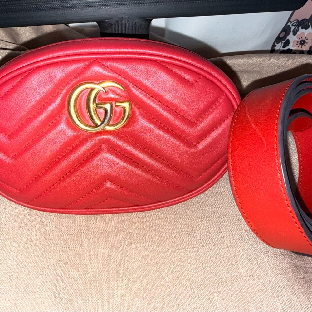 Authentic red Gucci Marmont belt bag